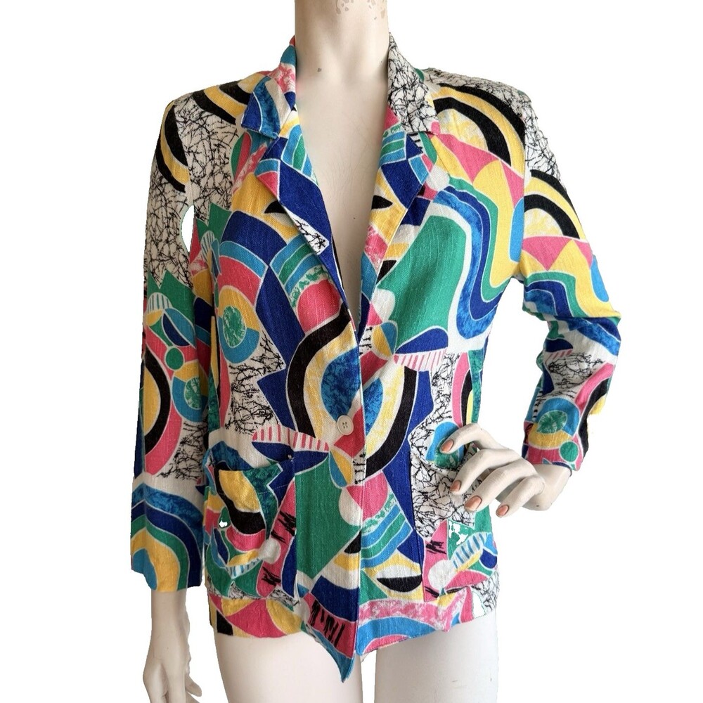 VTG Block Island by Marina Pappas Jacket Blazer 80's Colorful Abstract Size 8P